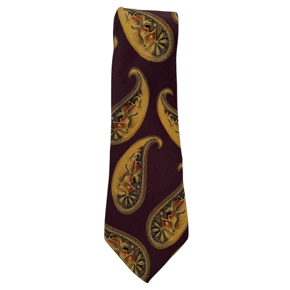 BRANDINI Men's Paisley Necktie Plum Gold Accents Business Career A20Q‎